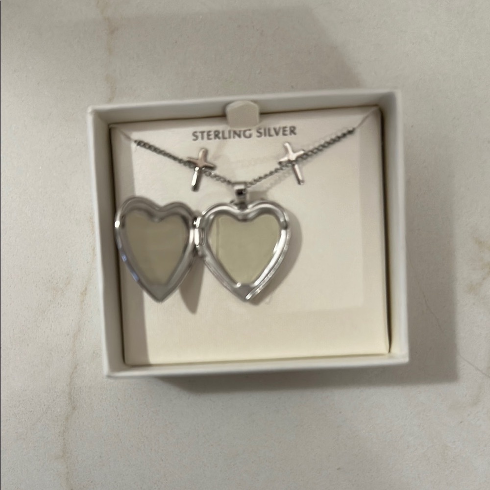 CROSS Heart Locket 18” Necklace & Cross Earrings Sterling Silver NWT - Picture 3 of 8